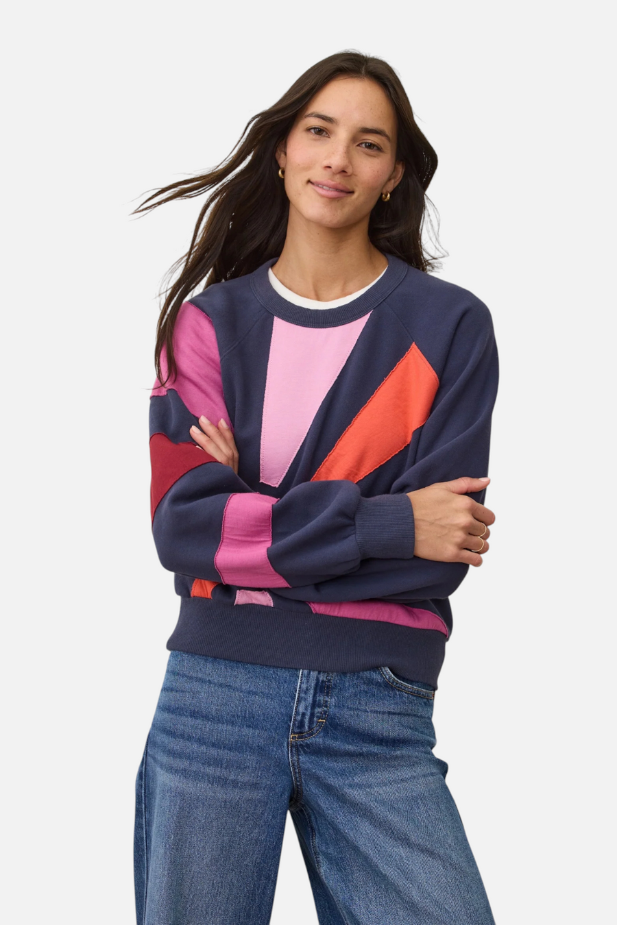 Marine Layer Cloud 9 Fleece Crew in Navy Sunburst