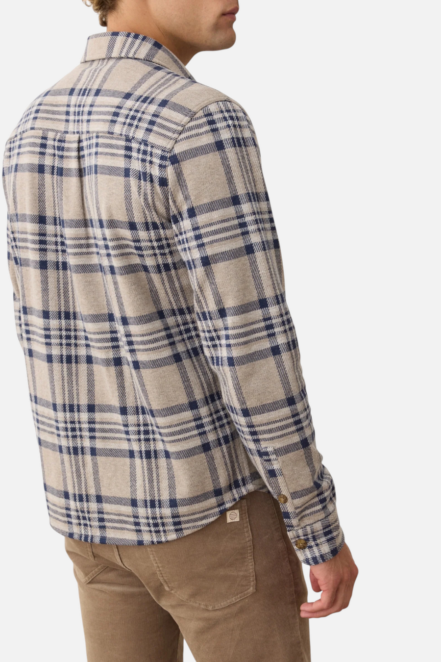 Marine Layer Men's Pacifica Stretch Twill Overshirt in Taupe Plaid