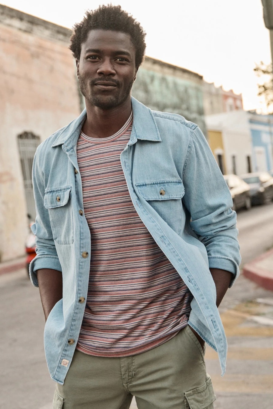 Marine Layer Signature Jacquard Crew Tee in Withered Rose Multi