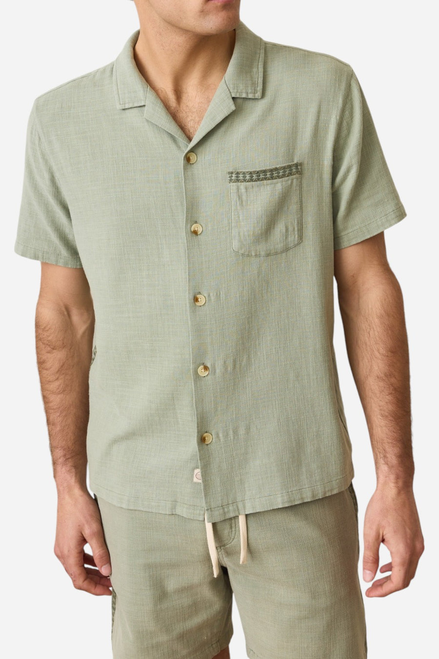 Marine Layer Stretch Selvage Embroidered Resort Shirt in Shadow