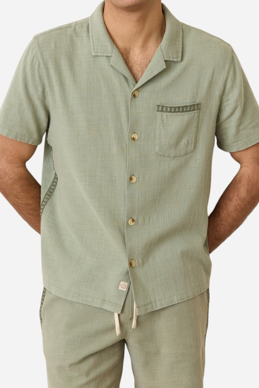 Marine Layer Stretch Selvage Embroidered Resort Shirt in Shadow