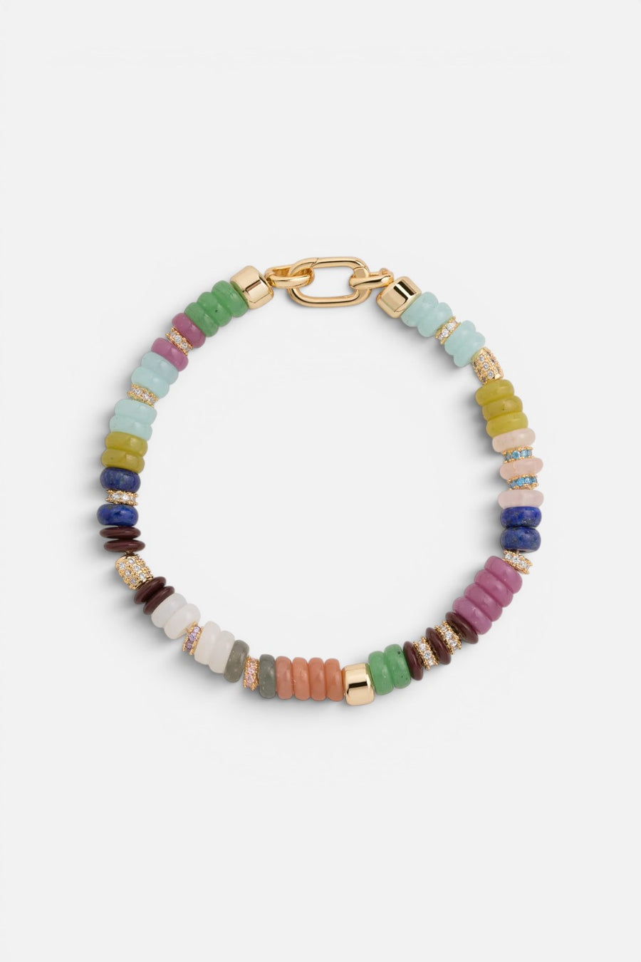 Martha Calvo Aria bracelet with natural gemstone beads and pave crystal accents in gold plate.