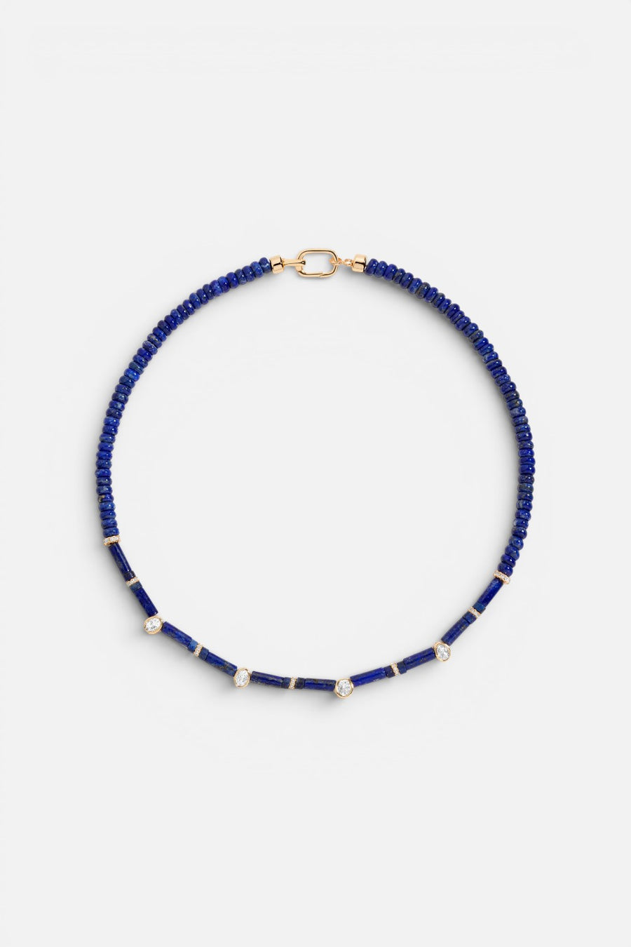 Martha Calvo Aster necklace with deep blue lapis lazuli beads and pave crystal accents.