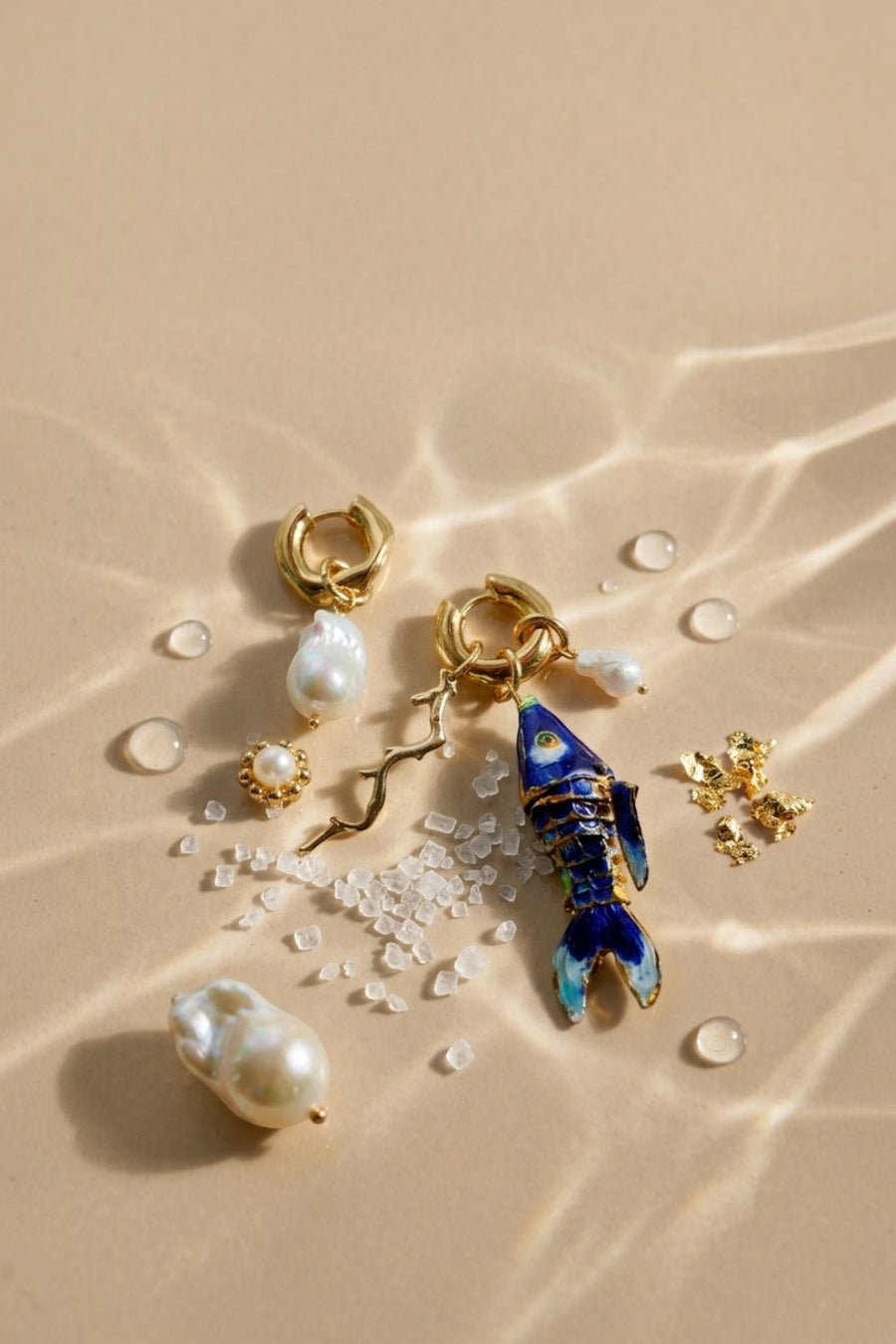 Martha Calvo Barrier hoop earrings in 14KT gold plate with freshwater baroque pearl and removable charms