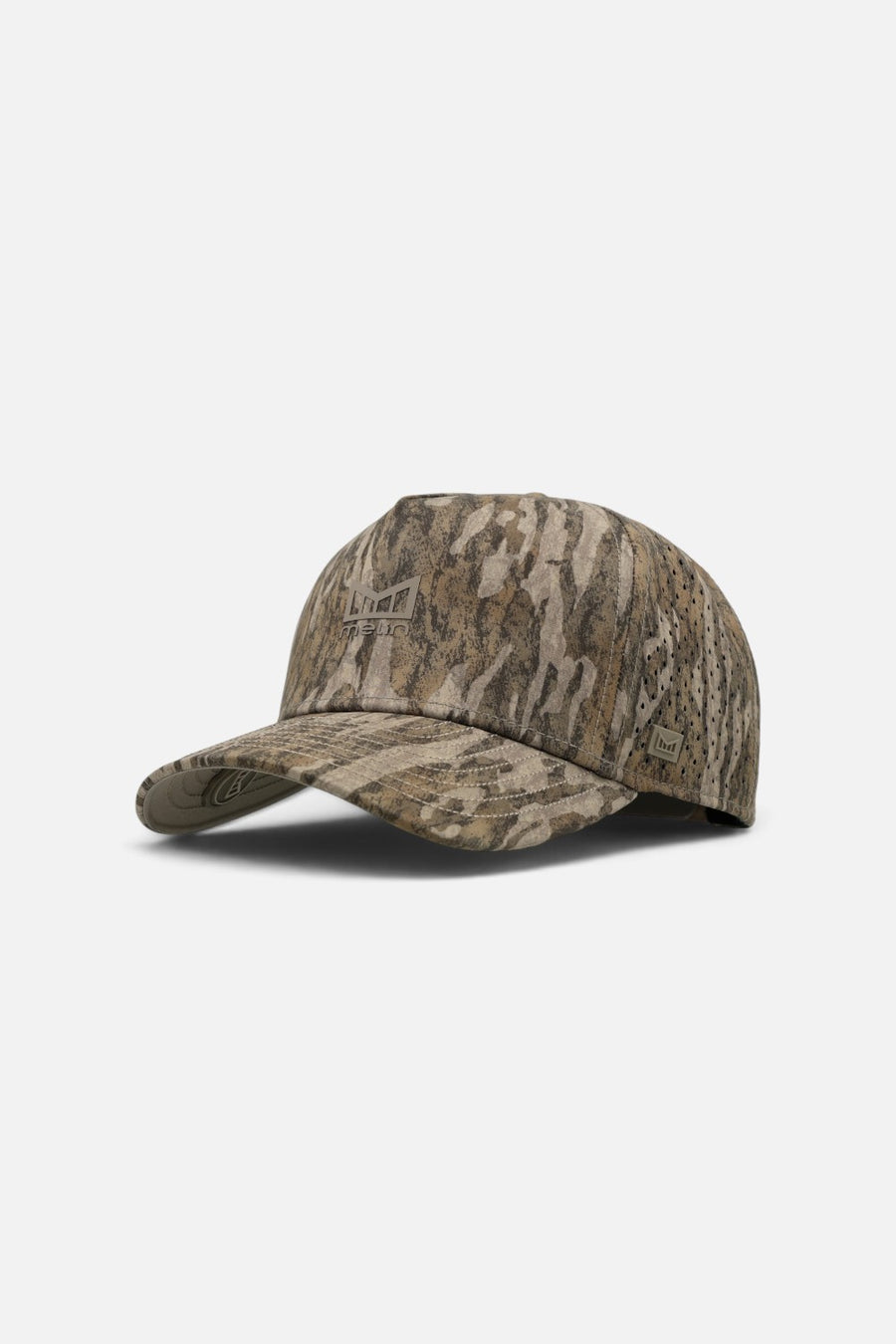 Melin Hydro Odysea cap in Mossy Oak Bottomland camo, front view.