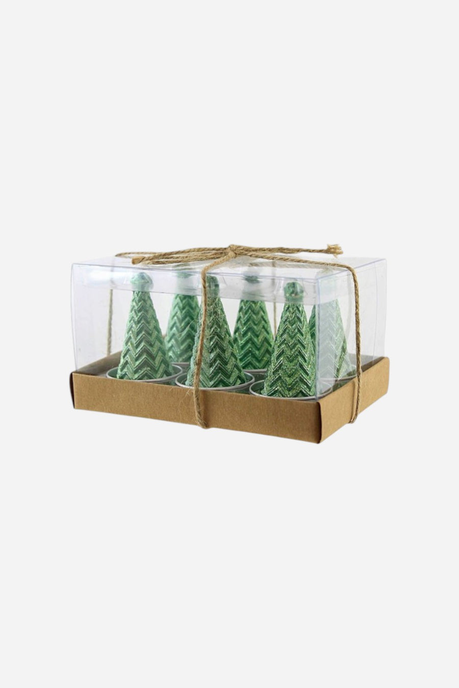 Metallic Tree Tea Light in Green Set of 6