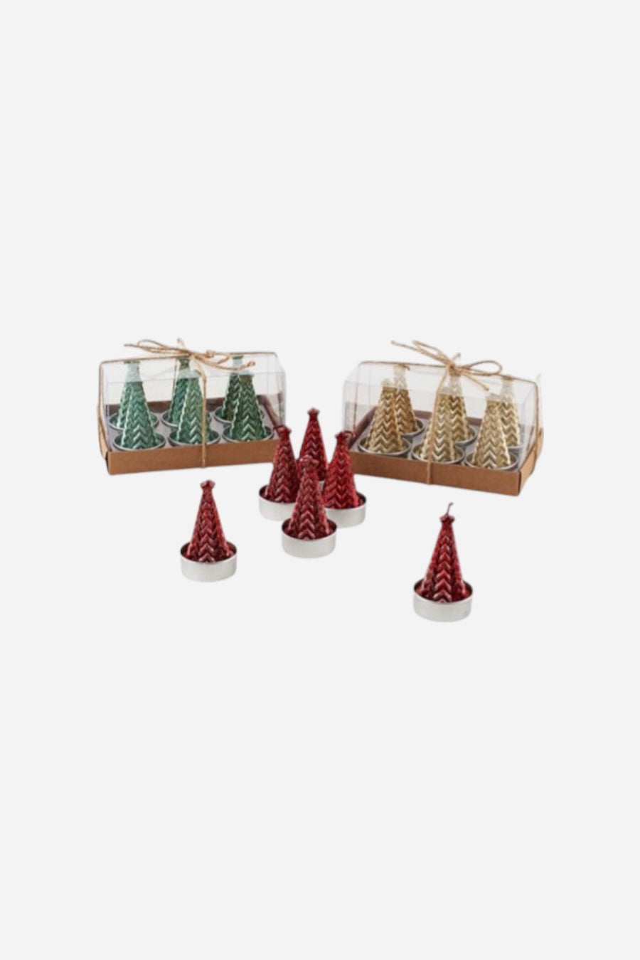 Metallic Tree Tea Light in Green Set of 6