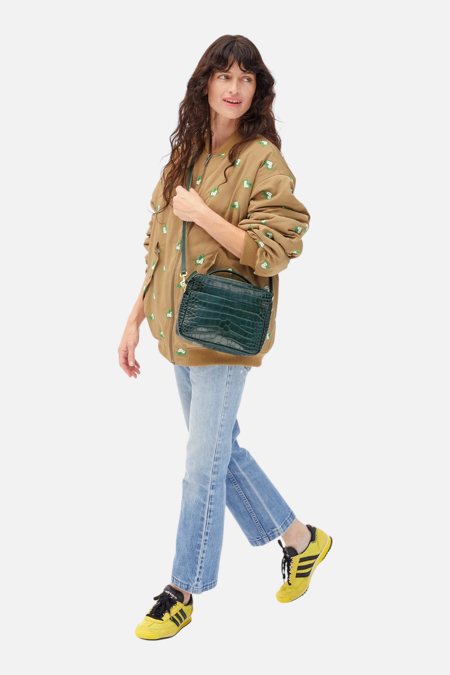Clare V Mirabel in Deep Pine Embossed Croco