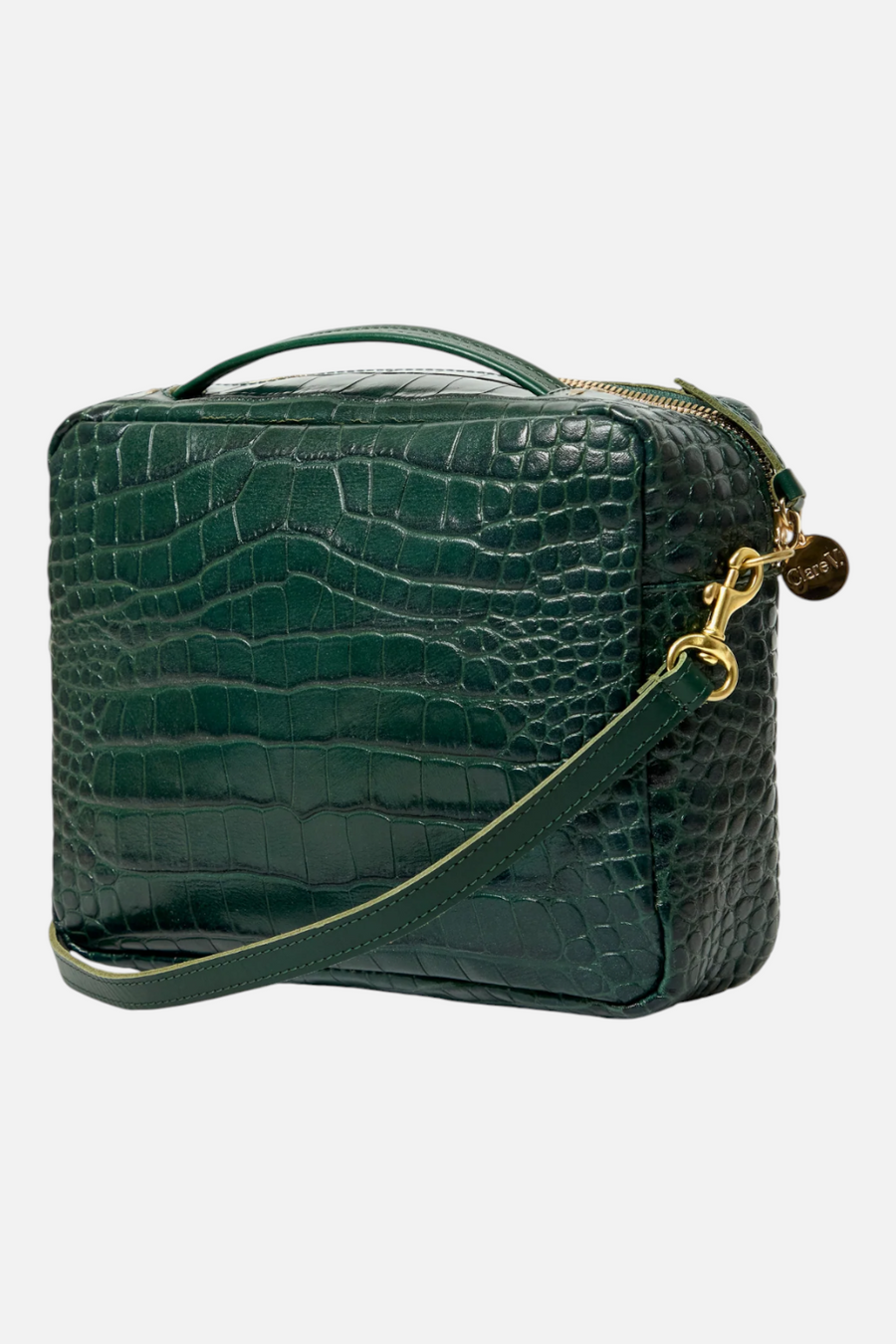 Clare V Mirabel in Deep Pine Embossed Croco