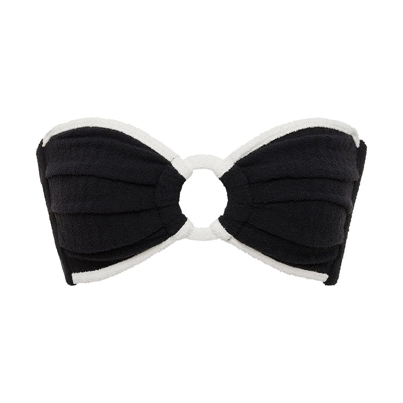 Montce X Olivia Culpo Black Cream Binded Terry Rib Tori Ties Bandeau Bikini Top in Black