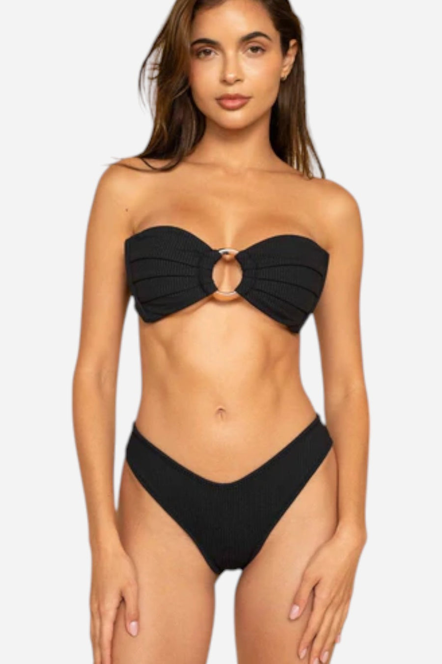 Montce Black Rib Tori Bandeau Bikini Top