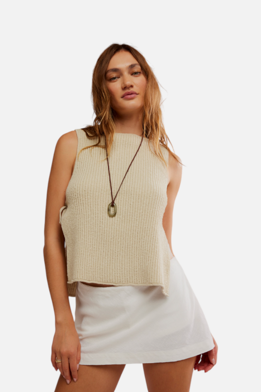Free People Women's My Little Micro Mini Cotton-Linen Skort in Ivory – front view