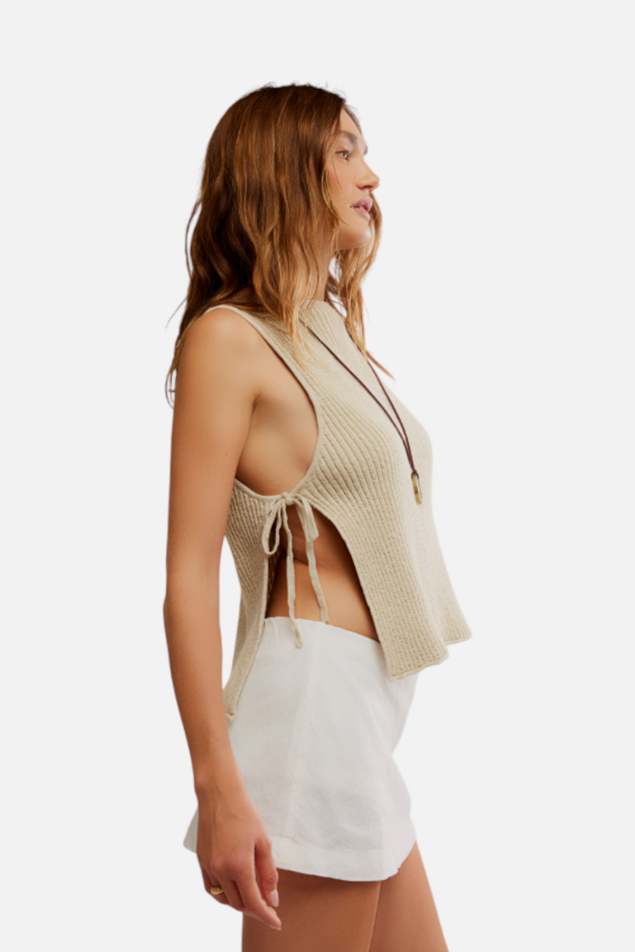Free People Women's My Little Micro Mini Cotton-Linen Skort in Ivory – back view