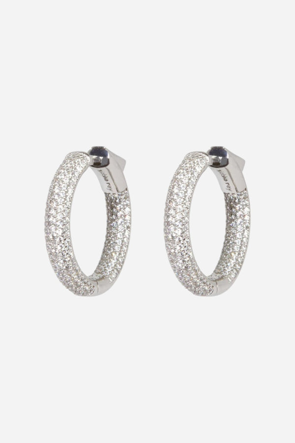 Nickho Rey Mini Tire Hoops in White Rhodium & Clear Crystals