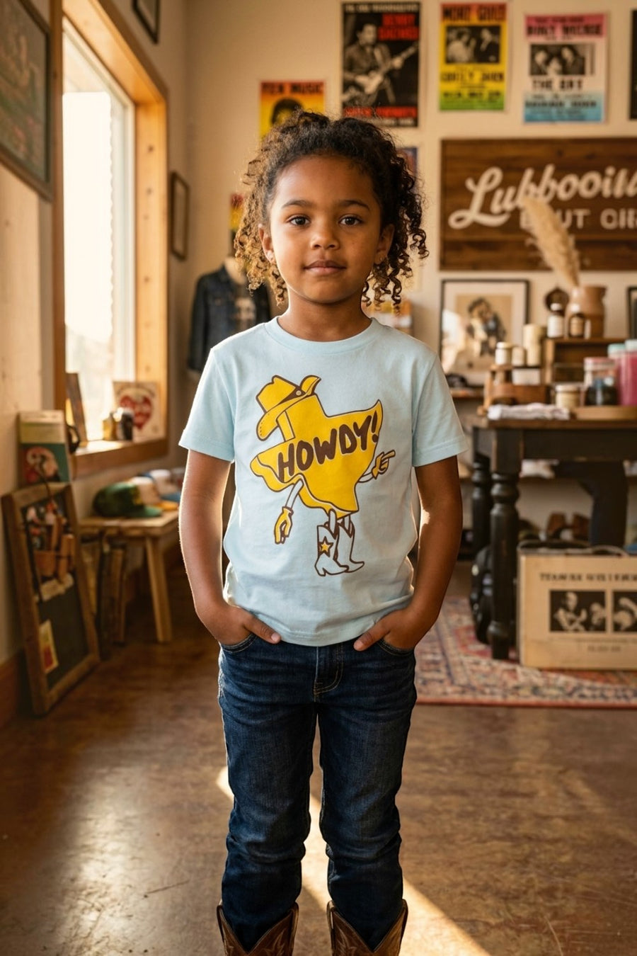 Norman Roscoe Kids Howdy Texas Tee in Blue