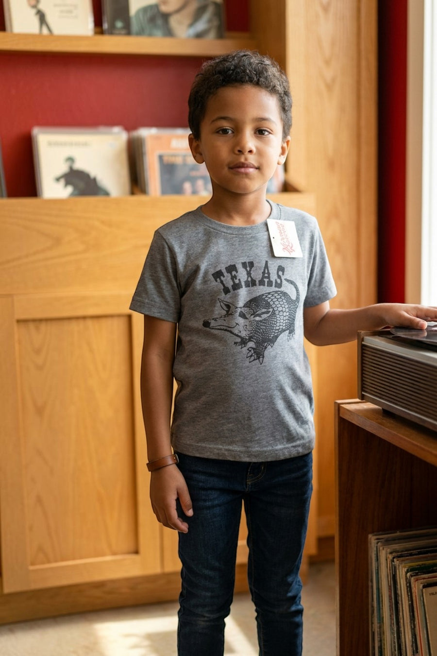 Norman Roscoe Kids Texas Armadillo Tee in Grey