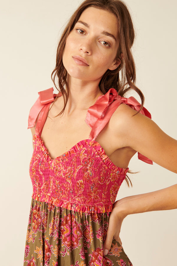 Free People Bluebell Maxi Dress in Magenta Combo