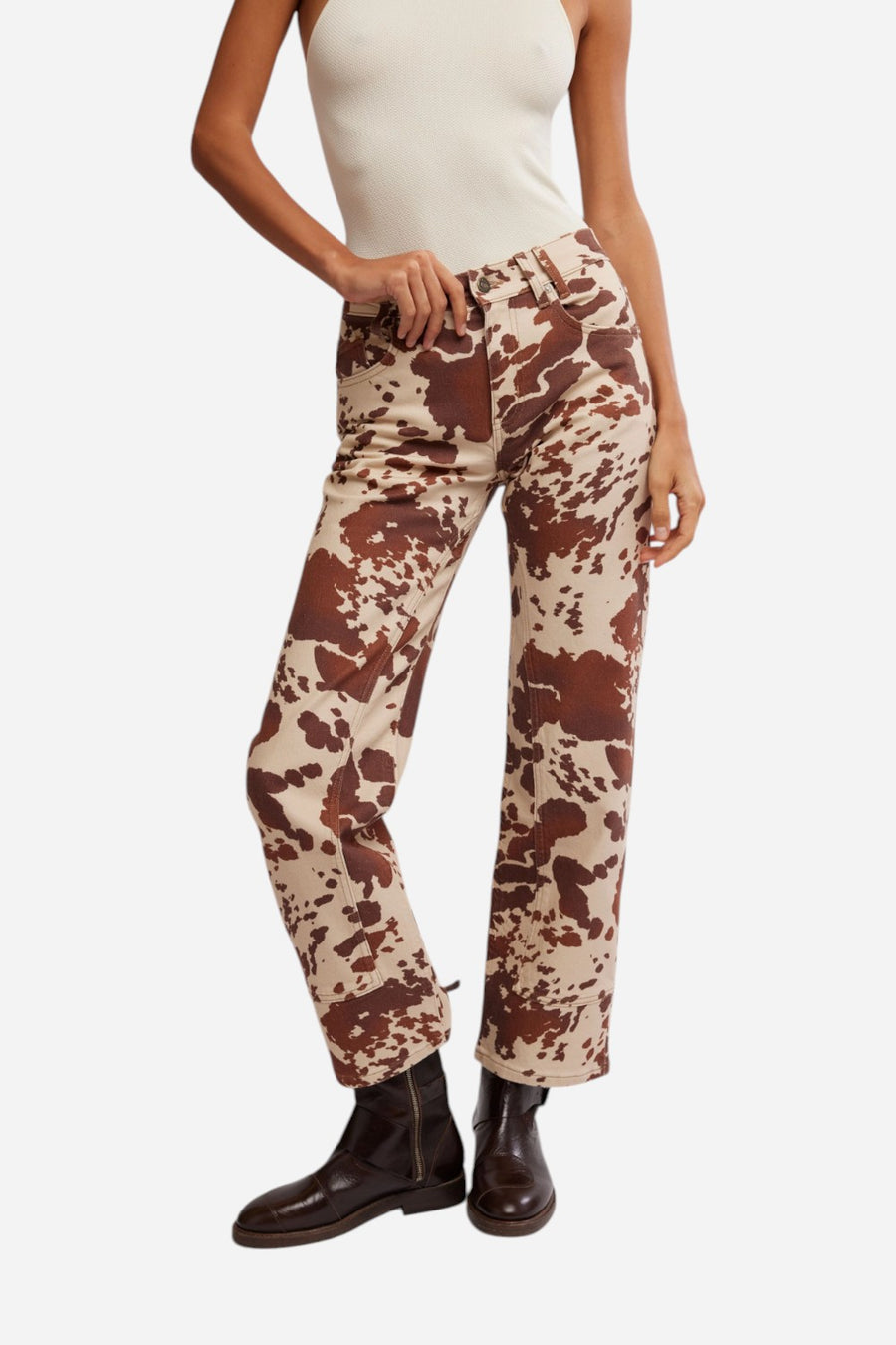 Free People Risk Taker Printed Pant in Tea Combo