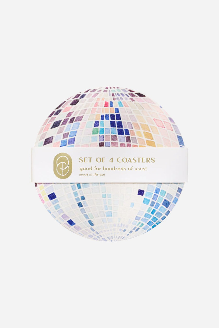 One & Only Paper Rainbow Disco Ball Reusable Chipboard Coasters - Set of Four