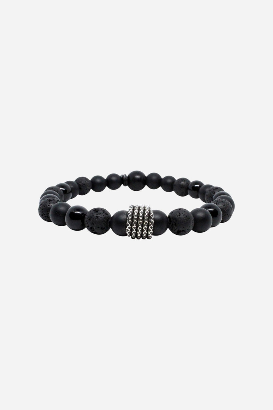 Kenton Michael Onyx Gemstone Black Lava Men's Bracelet & Sterling Silver Coil