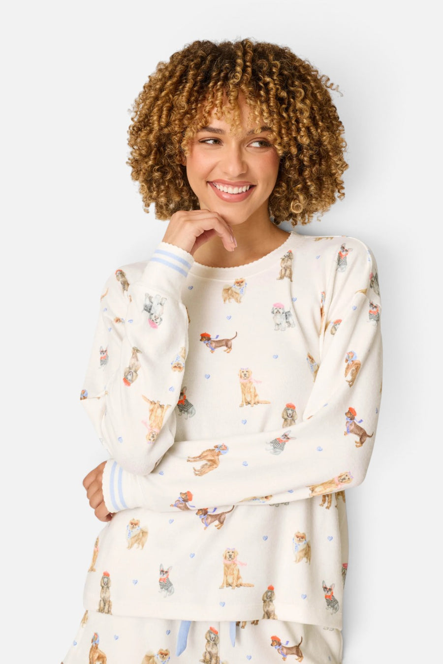 PJ Salvage Meet Me In Pawris long sleeve pajama top in ivory with Parisian dog print