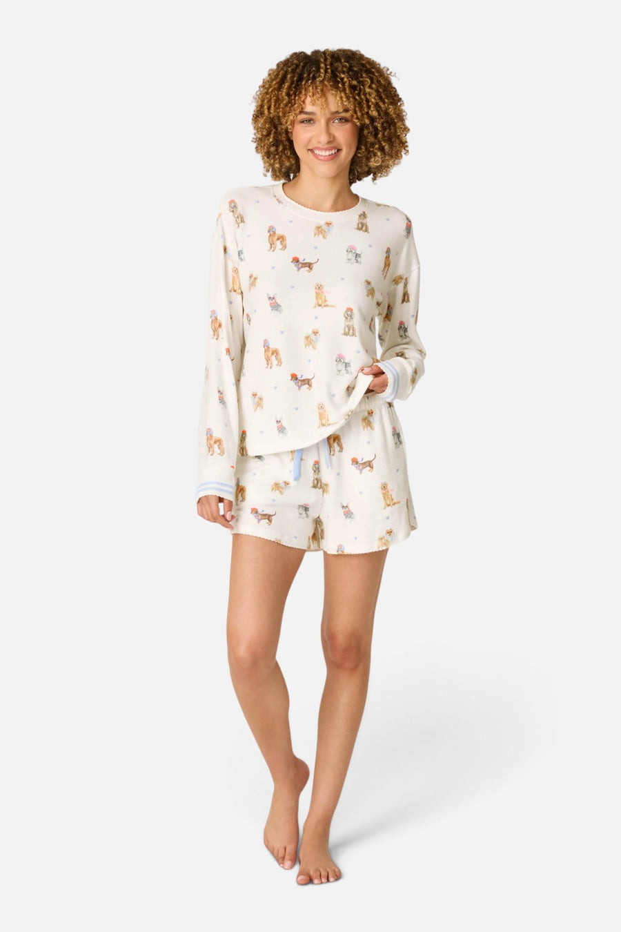 PJ Salvage Meet Me In Pawris long sleeve pajama top in ivory with Parisian dog print, alternate view 4