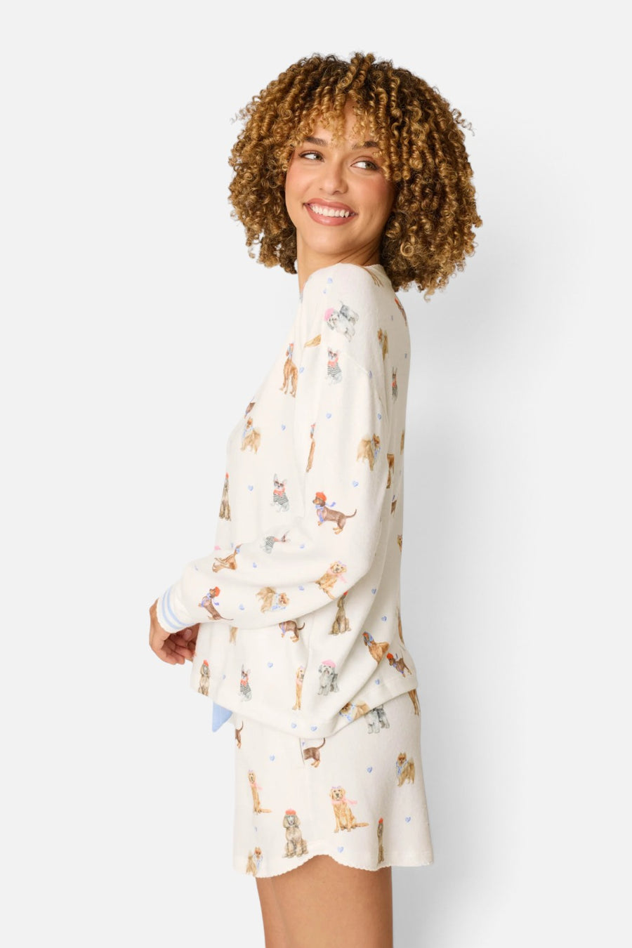 PJ Salvage Meet Me In Pawris long sleeve pajama top in ivory with Parisian dog print, alternate view 5