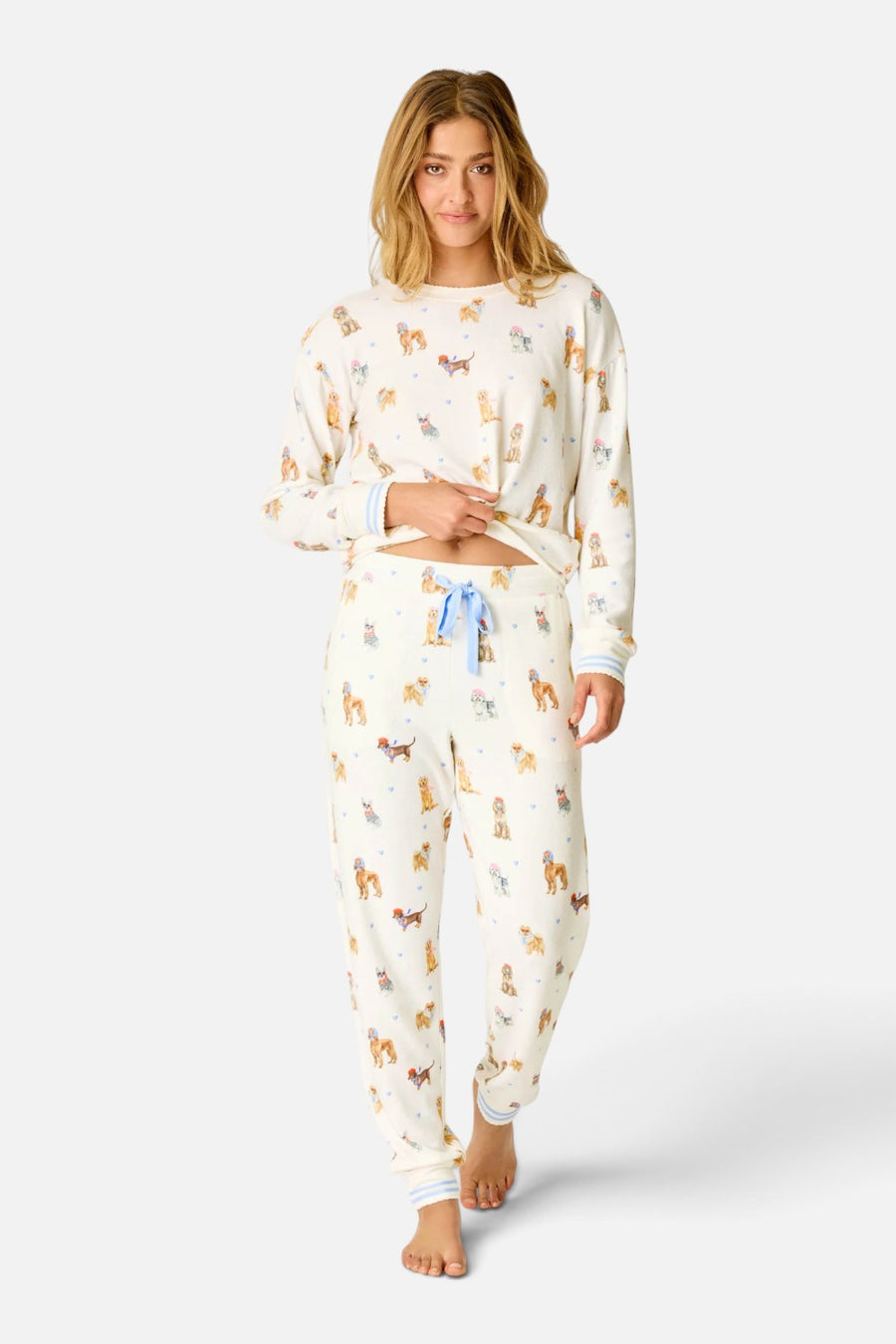 PJ Salvage Meet Me In Pawris pajama pant in ivory with Parisian dog print, alternate view 2