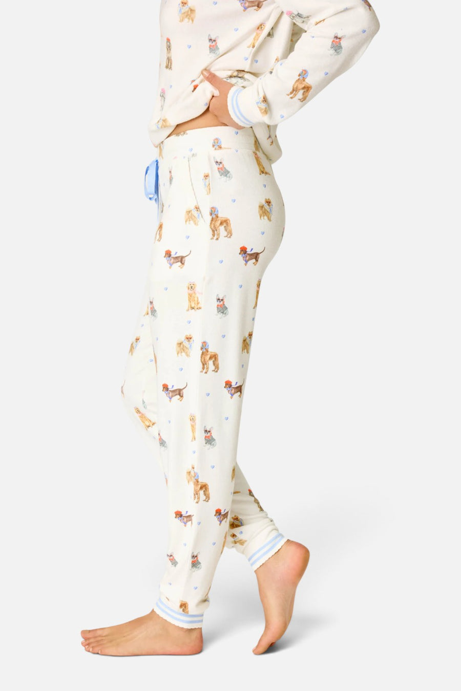 PJ Salvage Meet Me In Pawris pajama pant in ivory with Parisian dog print, alternate view 4