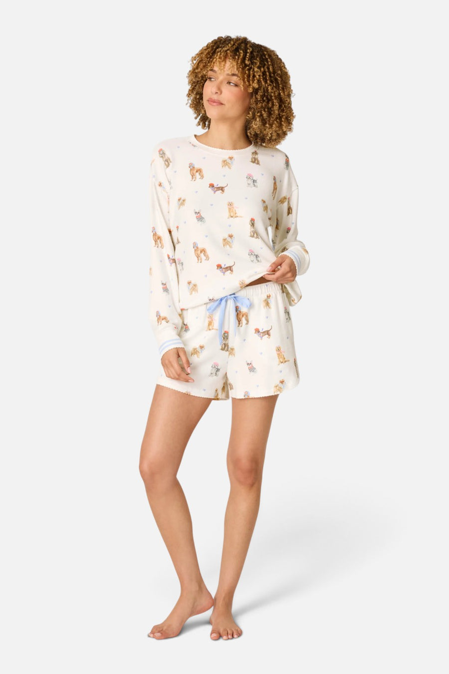 PJ Salvage Meet Me In Pawris pajama shorts in ivory with Parisian dog print, alternate view 2