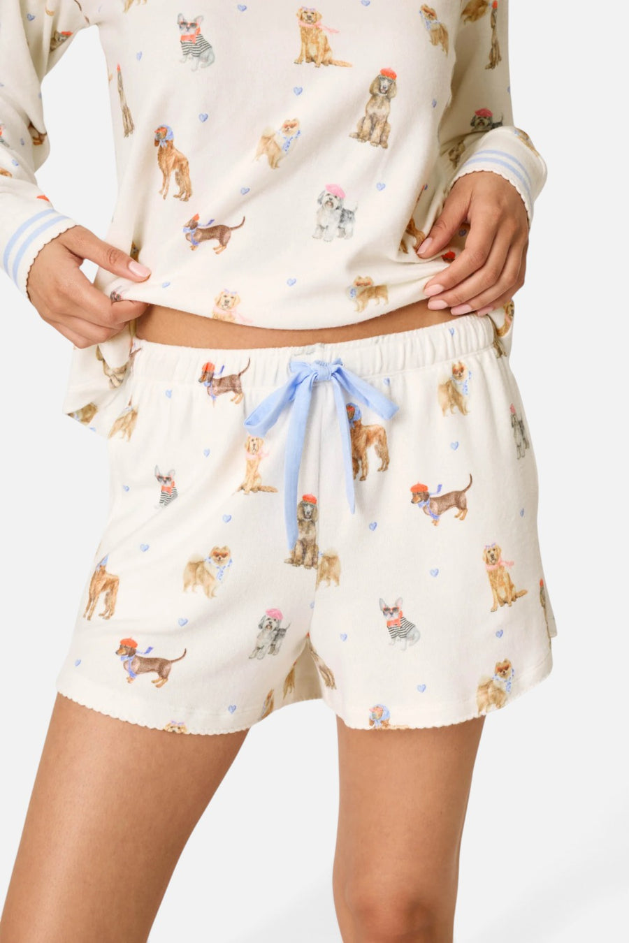 PJ Salvage Meet Me In Pawris pajama shorts in ivory with Parisian dog print, alternate view 3