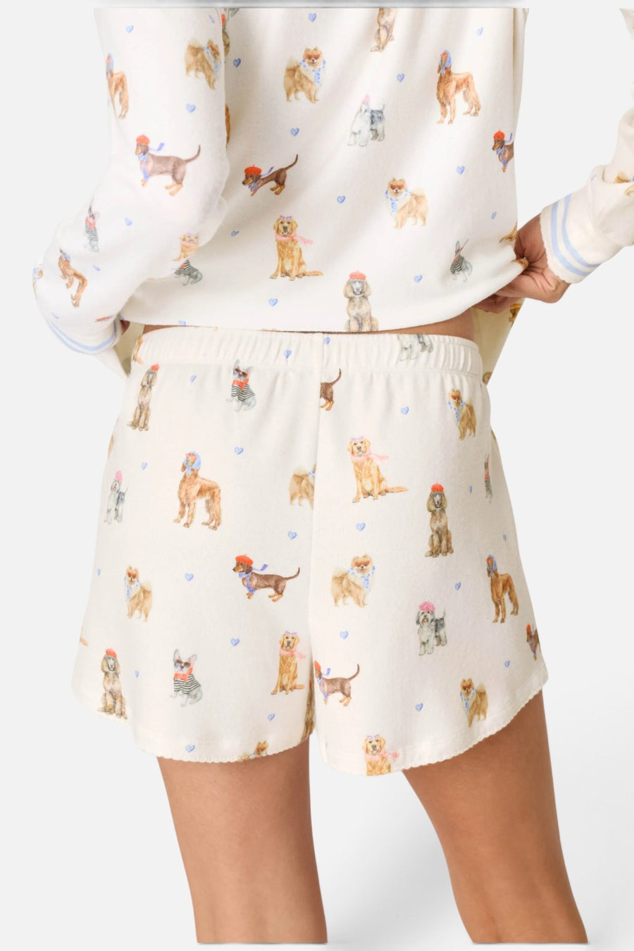 PJ Salvage Meet Me In Pawris pajama shorts in ivory with Parisian dog print, alternate view 4
