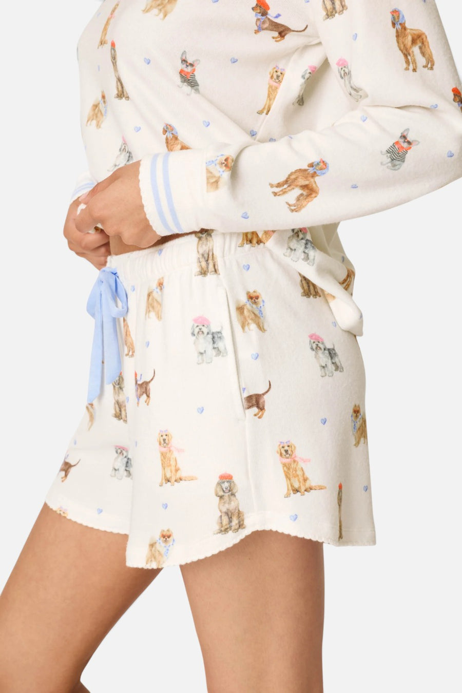 PJ Salvage Meet Me In Pawris pajama shorts in ivory with Parisian dog print, alternate view 5