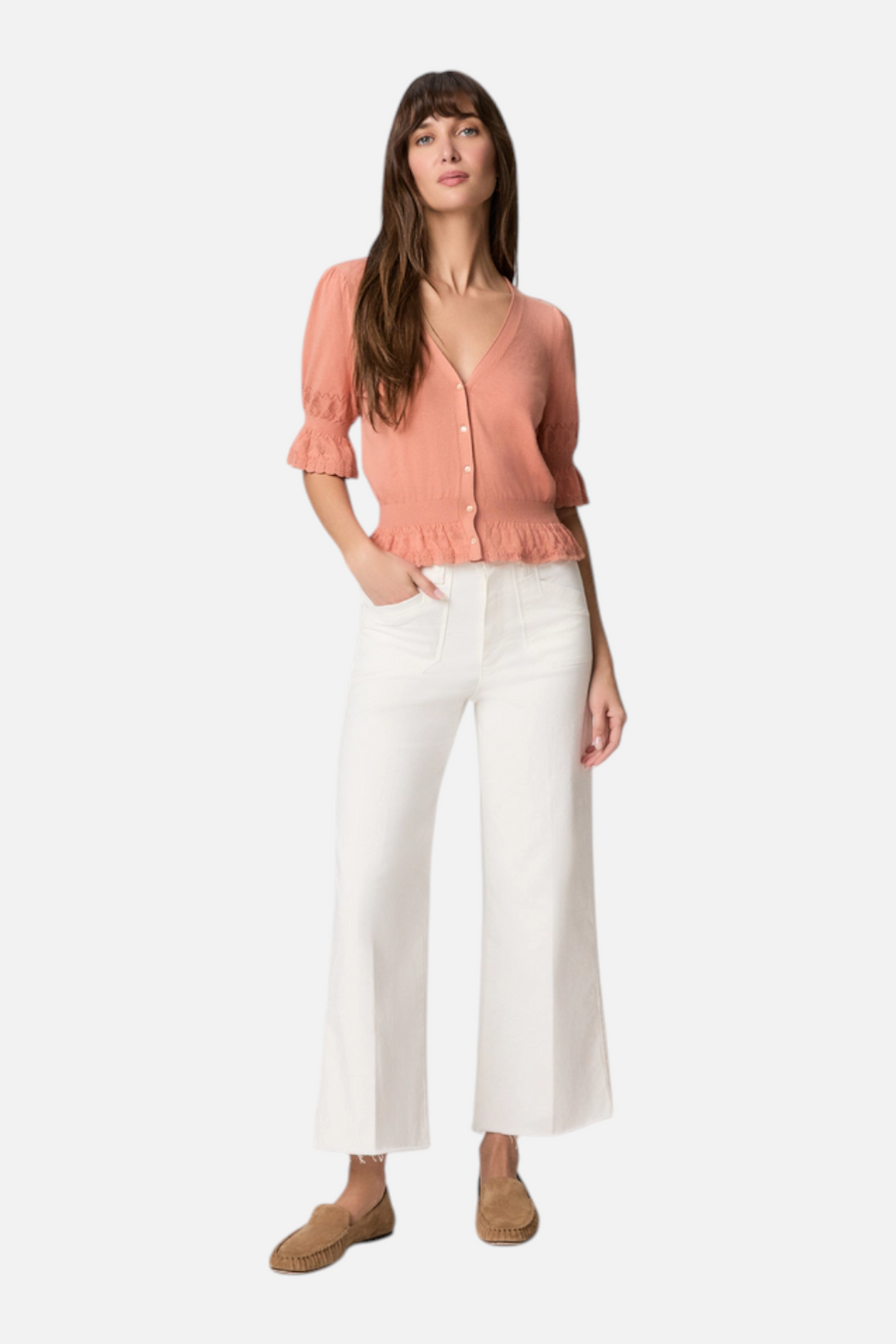 Paige Anessa High Rise Wide Leg Jeans in Tonal Ecru