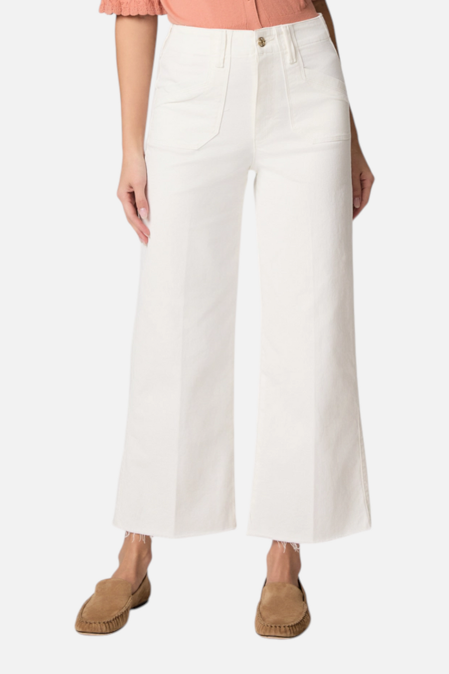 Paige Anessa High Rise Wide Leg Jeans in Tonal Ecru