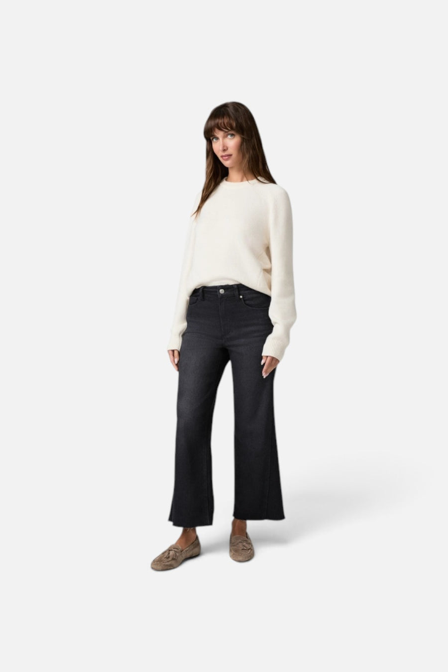 Paige Anessa Wide Leg High Rise Jean with Twist Outseam in Ink Black