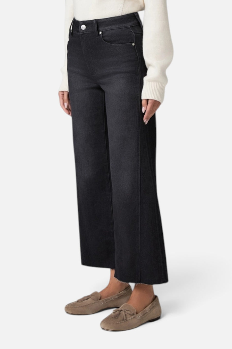 Paige Anessa Wide Leg High Rise Jean with Twist Outseam in Ink Black