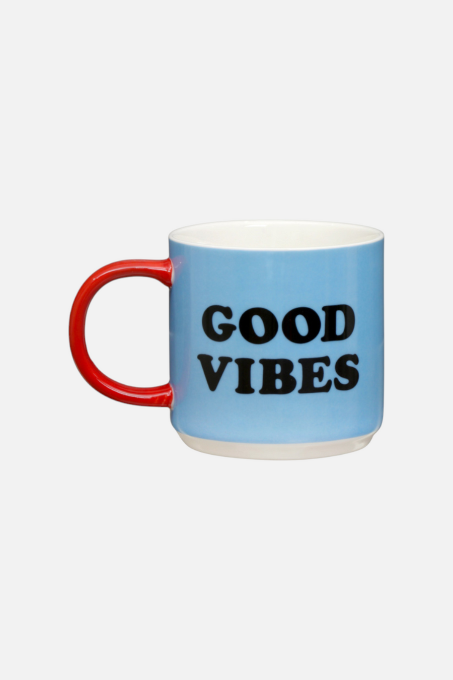 Magpie Peanuts Good Vibes mug in blue — side view