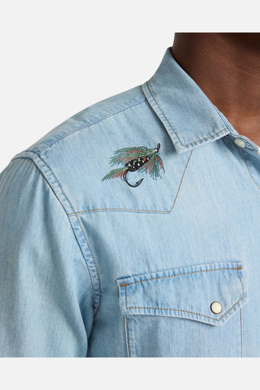 Pendleton Salmon Embroidered Denim Gambler Shirt