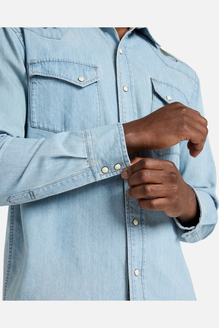 Pendleton Salmon Embroidered Denim Gambler Shirt