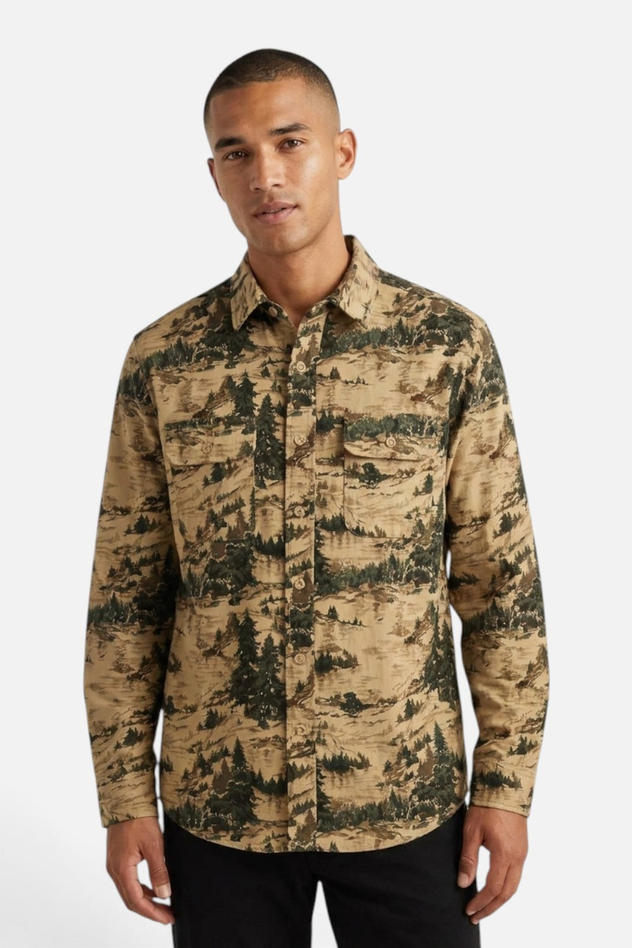 Pendleton Tanner twill button up shirt in valley tan with tonal Ponderosa pattern.