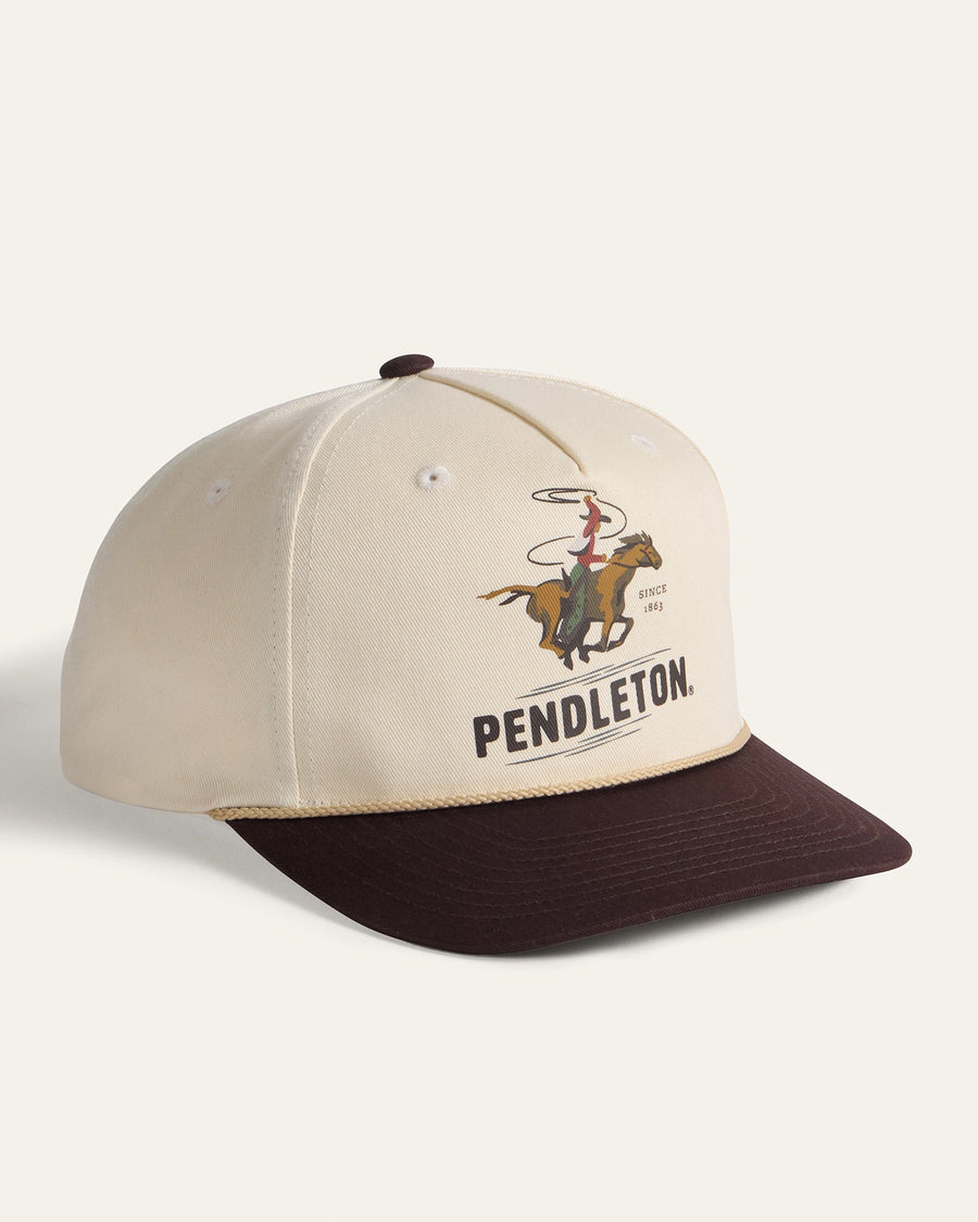 Pendleton Cowboy snapback hat in ivory, front view.
