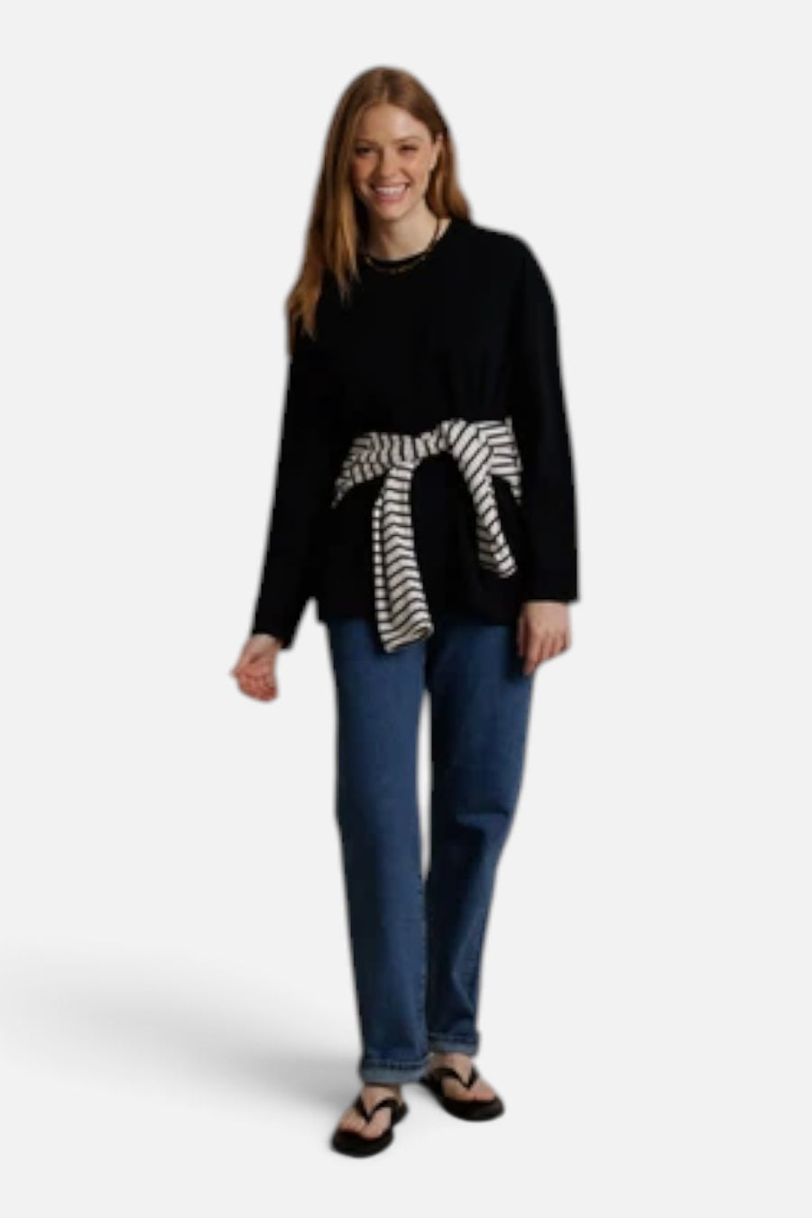 Perfect White Tee Claire Oversized Long Sleeve Tee in True Black