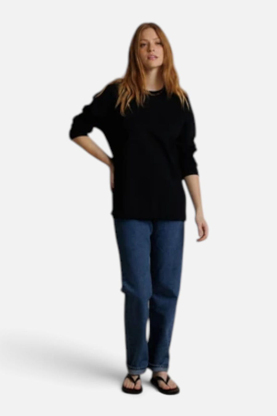 Perfect White Tee Claire Oversized Long Sleeve Tee in True Black