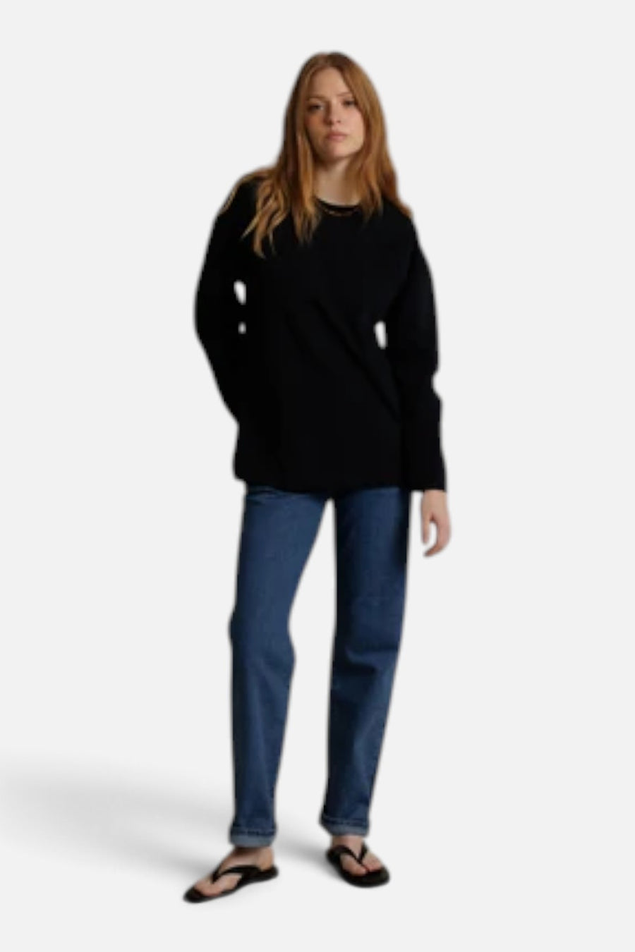 Perfect White Tee Claire Oversized Long Sleeve Tee in True Black