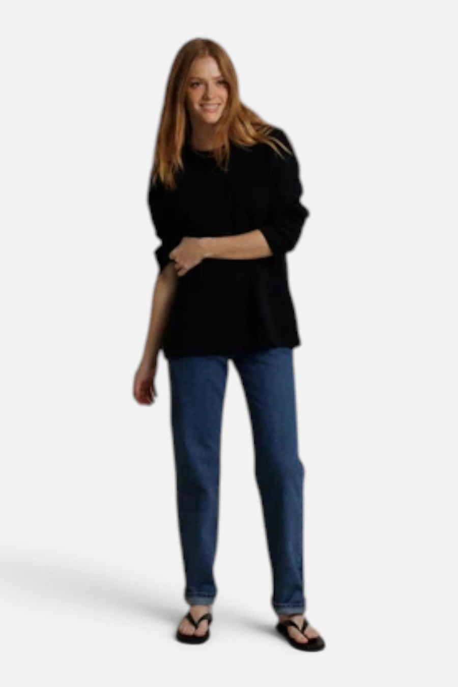 Perfect White Tee Claire Oversized Long Sleeve Tee in True Black