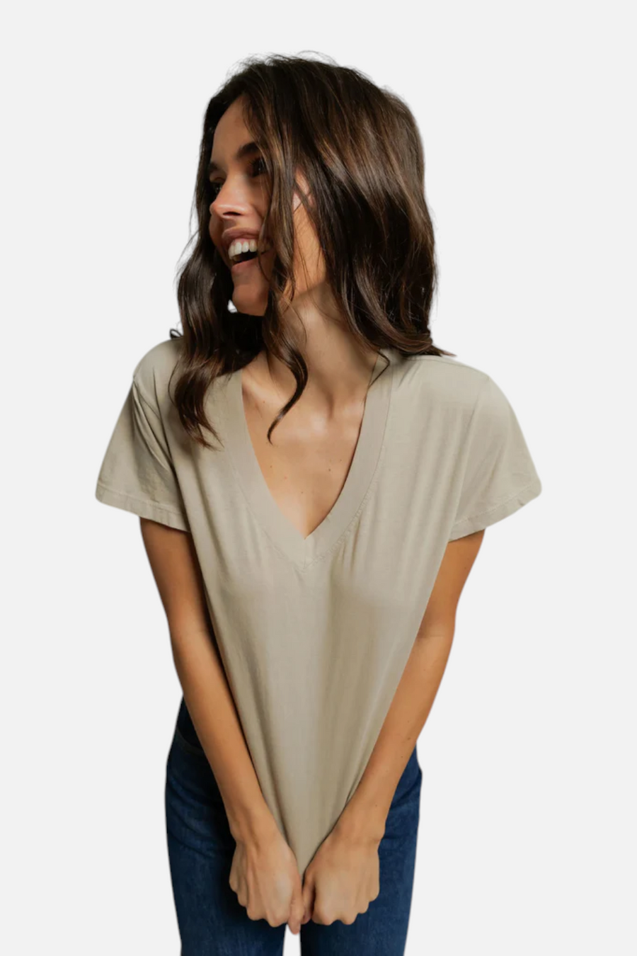 Perfect White Tee Hendrix Boxy V-Neck Tee in Driftwood