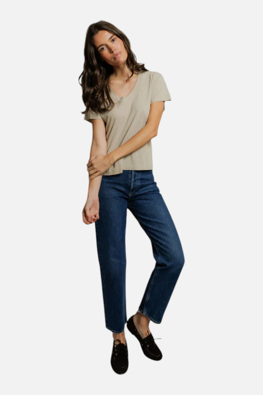 Perfect White Tee Hendrix Boxy V-Neck Tee in Driftwood