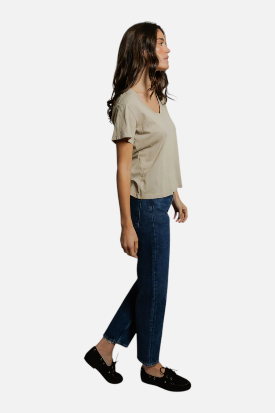 Perfect White Tee Hendrix Boxy V-Neck Tee in Driftwood