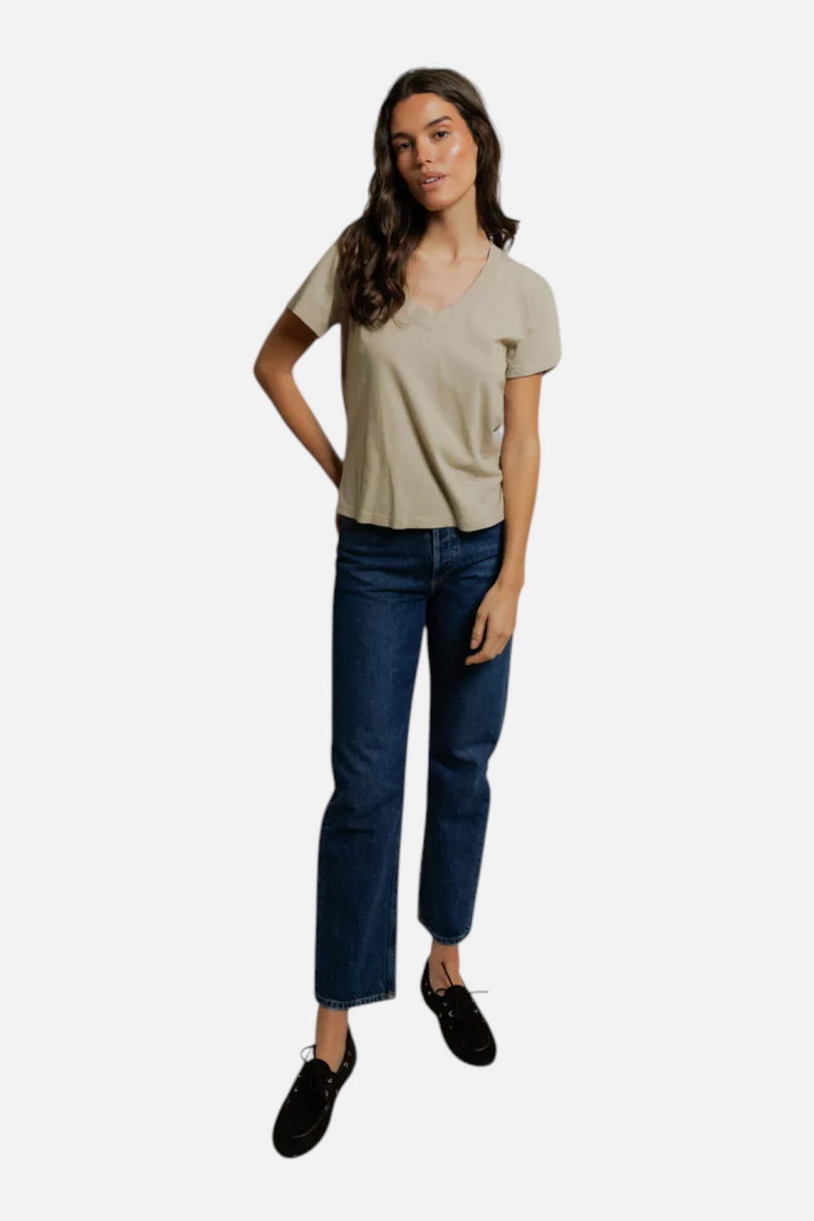 Perfect White Tee Hendrix Boxy V-Neck Tee in Driftwood